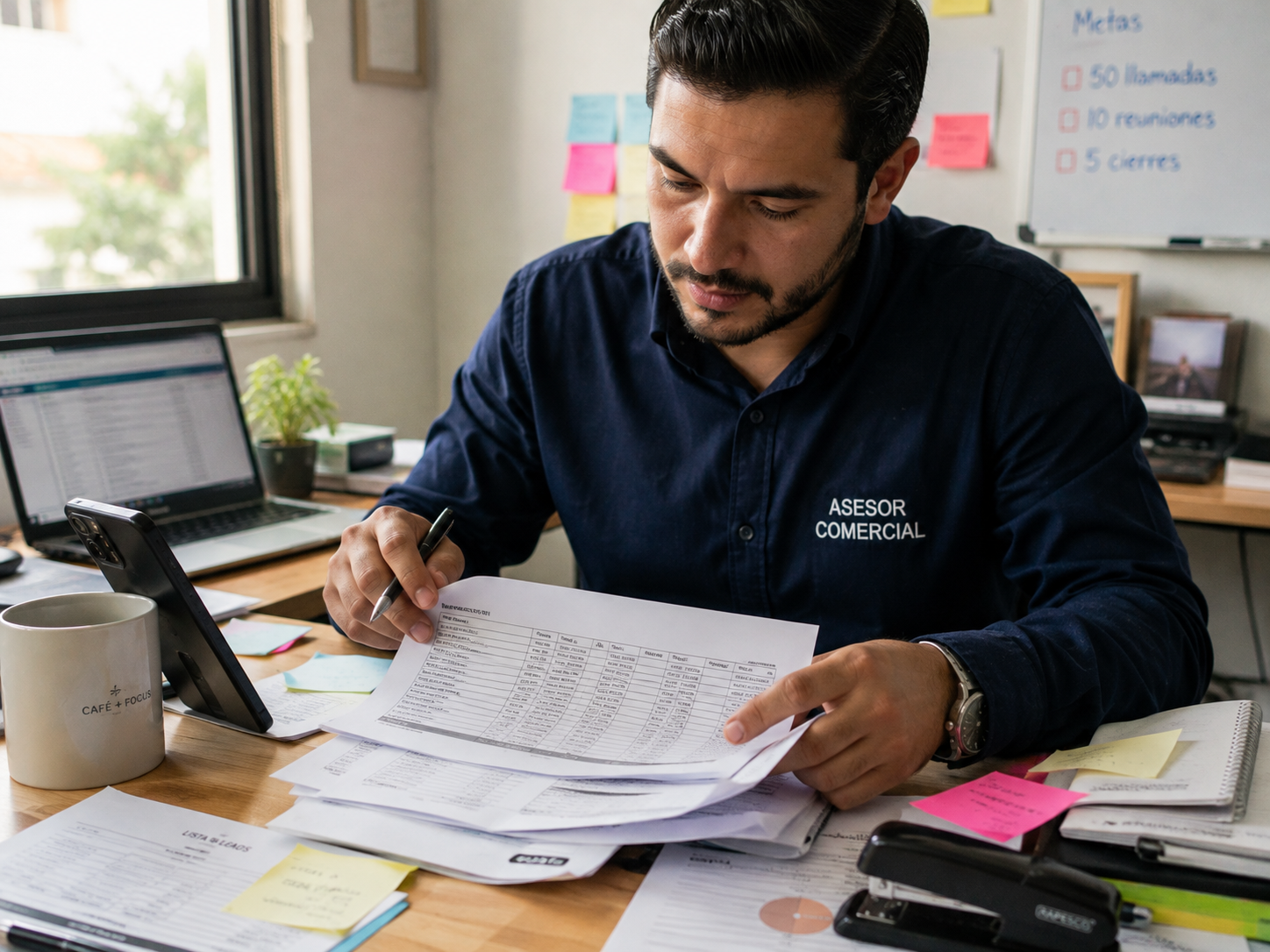 Asesor comercial calificando leads del departamento de ventas